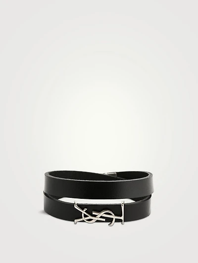 YSL Monogram Double Wrap Leather Strap Bracelet