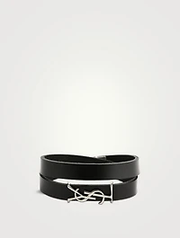 YSL Monogram Double Wrap Leather Strap Bracelet