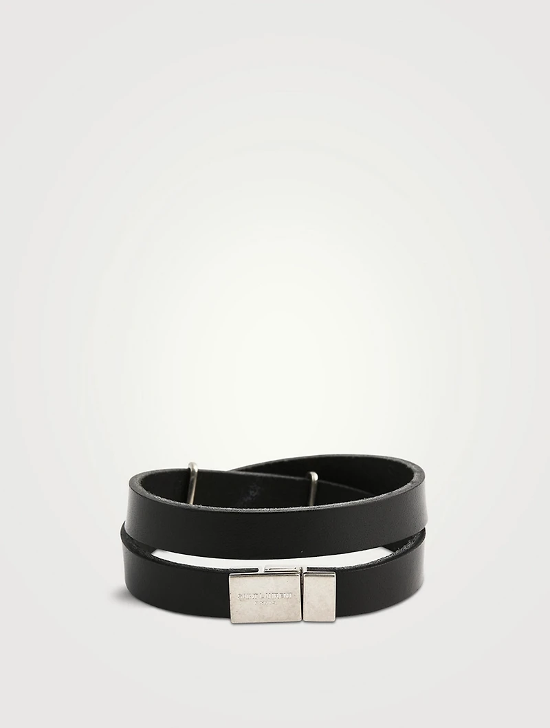 YSL Monogram Double Wrap Leather Strap Bracelet