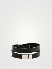 YSL Monogram Double Wrap Leather Strap Bracelet