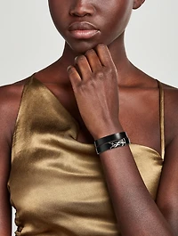 YSL Monogram Double Wrap Leather Strap Bracelet