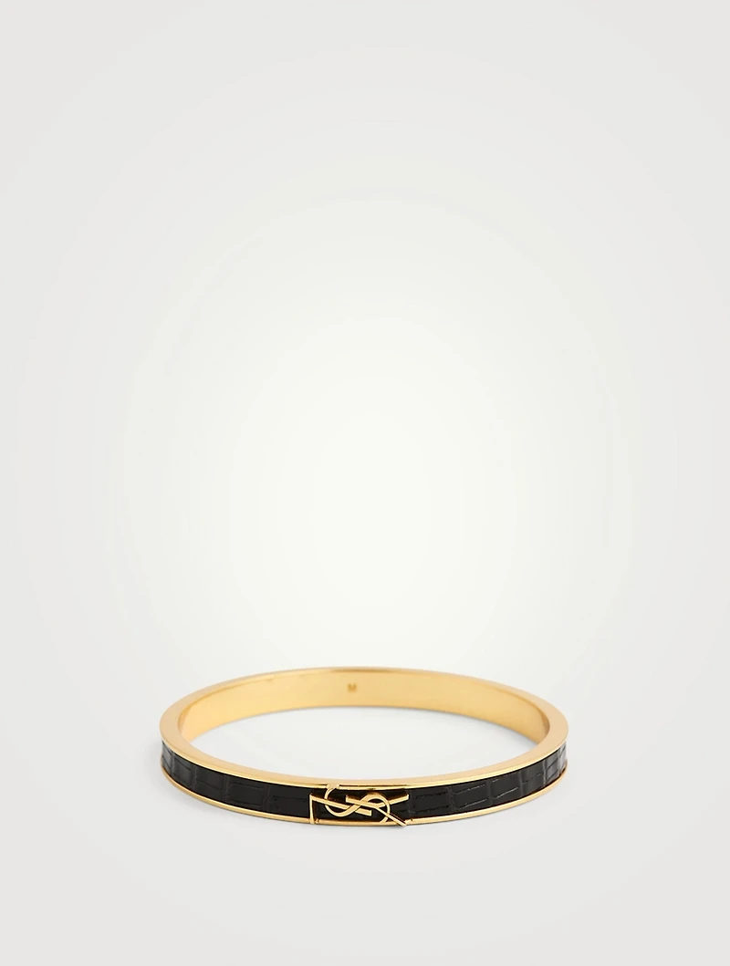 YSL Monogram Lizard-Embossed Leather Bangle Bracelet
