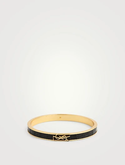 YSL Monogram Lizard-Embossed Leather Bangle Bracelet