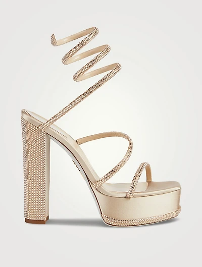 Cleo Crystal Satin Platform Sandals