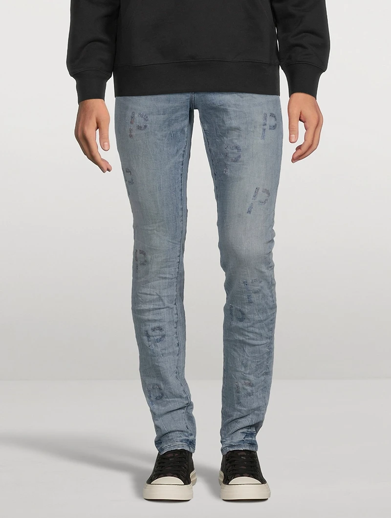 Skinny Jeans With Plaid Embroidery