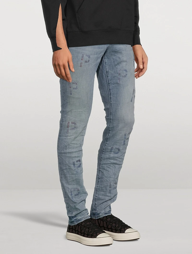 Skinny Jeans With Plaid Embroidery