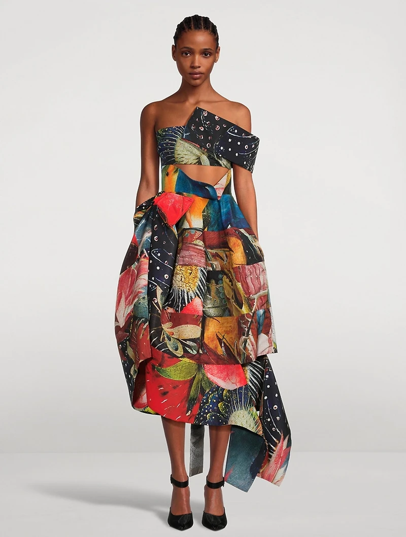 Slashed Polyfaille Dress in Hieronymus Bosch Print