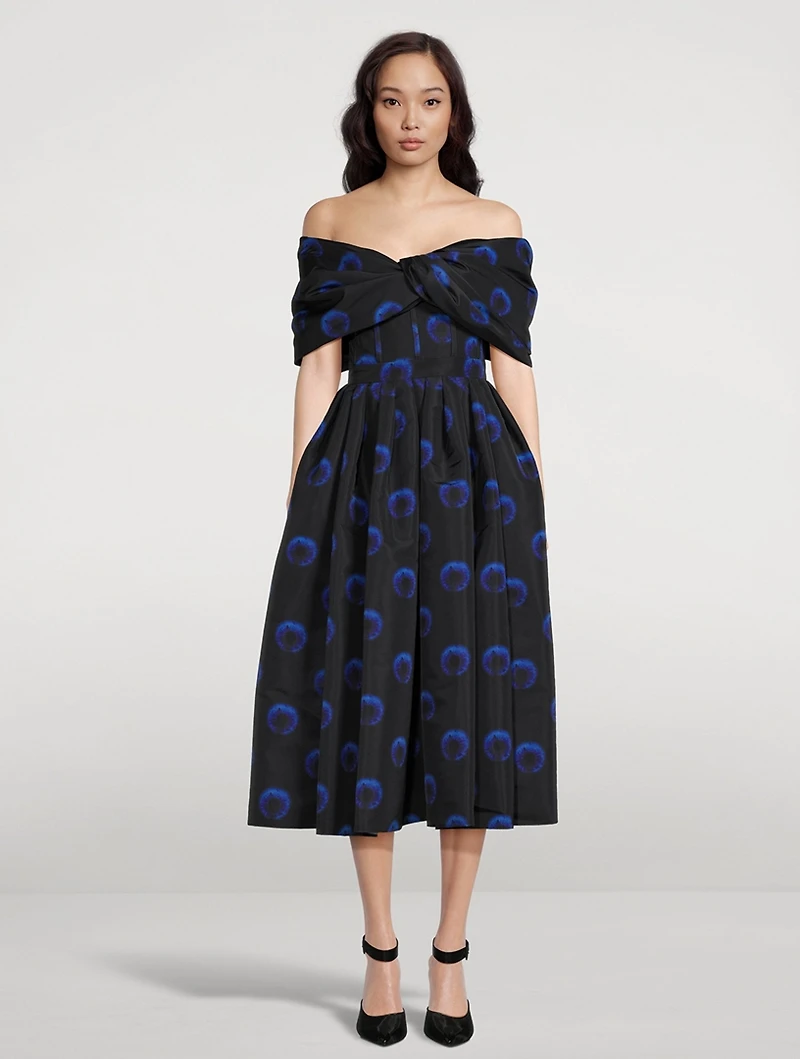 Off-The-Shoulder Polyfaille Dress Iris Print