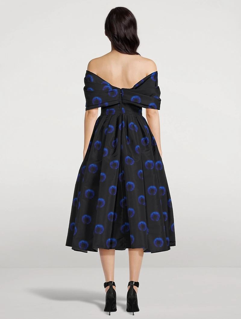 Off-The-Shoulder Polyfaille Dress Iris Print