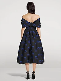 Off-The-Shoulder Polyfaille Dress Iris Print