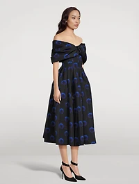 Off-The-Shoulder Polyfaille Dress Iris Print