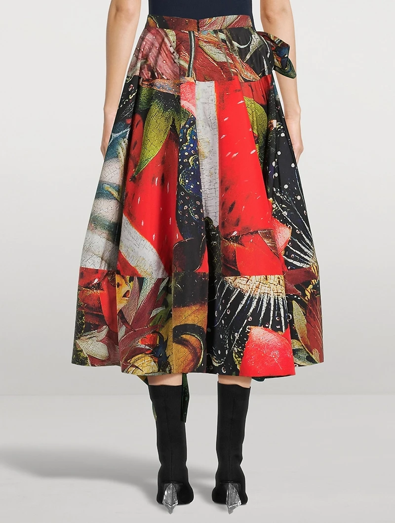 Slashed Polyfaille Midi Skirt Hieronymus Bosch Print