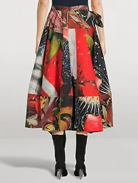 Slashed Polyfaille Midi Skirt Hieronymus Bosch Print