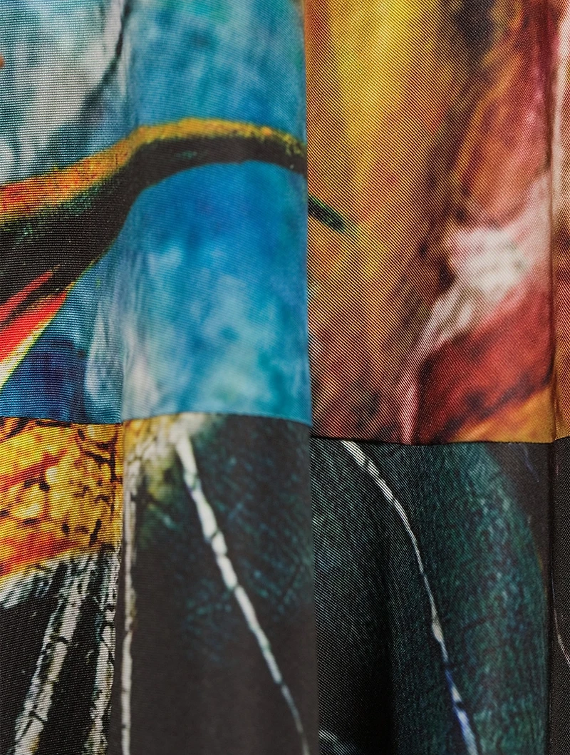 Slashed Polyfaille Midi Skirt Hieronymus Bosch Print