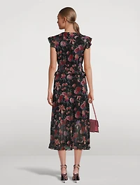 Paradis Silk Midi Dress Floral Print
