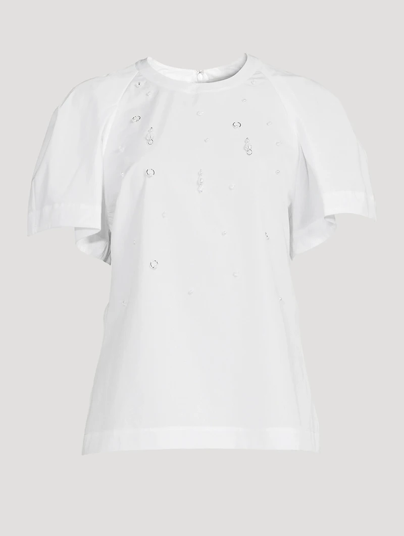 Embellished Poplin Puff-Sleeve Top