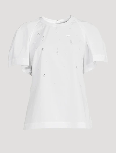 Embellished Poplin Puff-Sleeve Top