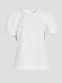 Embellished Poplin Puff-Sleeve Top