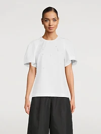 Embellished Poplin Puff-Sleeve Top