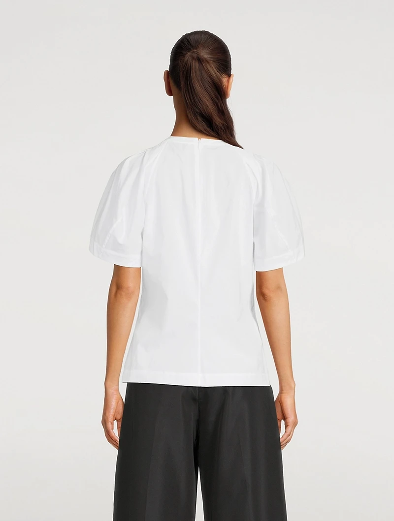 Embellished Poplin Puff-Sleeve Top
