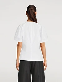 Embellished Poplin Puff-Sleeve Top