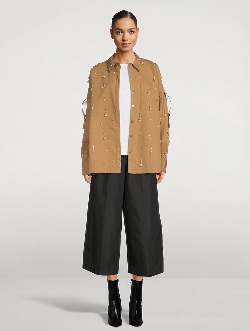 Embellished Poplin Puff-Sleeve Top