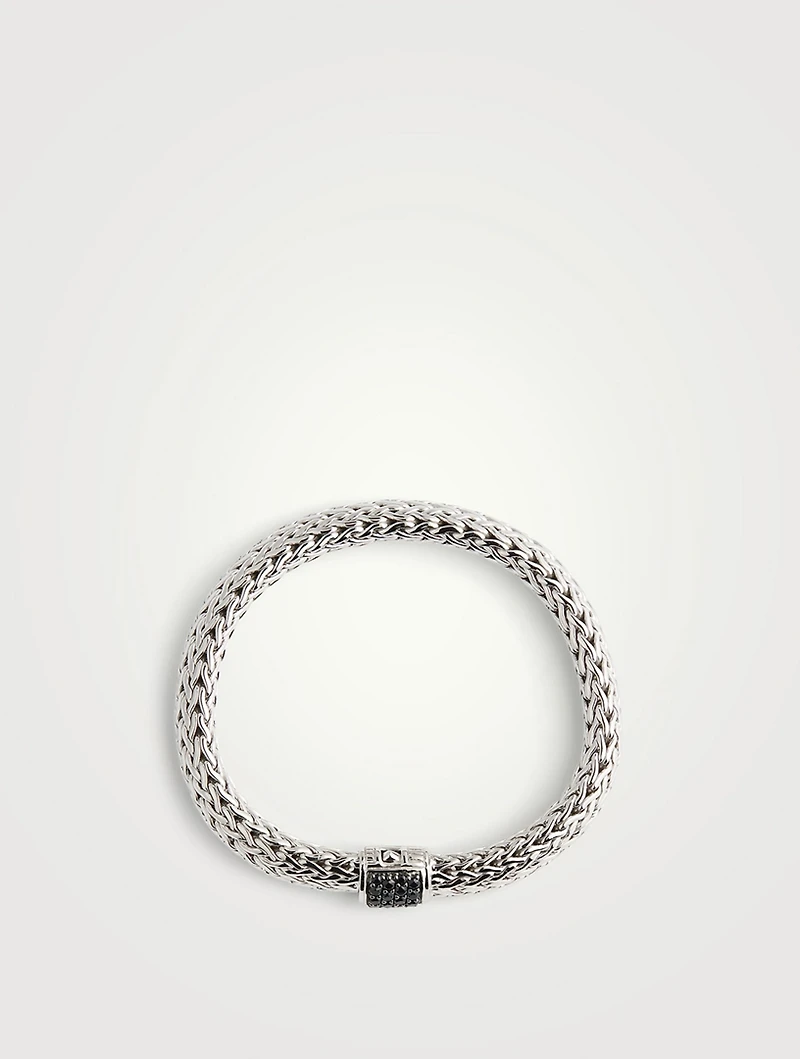 Icon 7.5MM Silver Classic Chain Bracelet With Pavé Black Sapphire