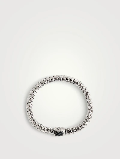 Icon 7.5MM Silver Classic Chain Bracelet With Pavé Black Sapphire