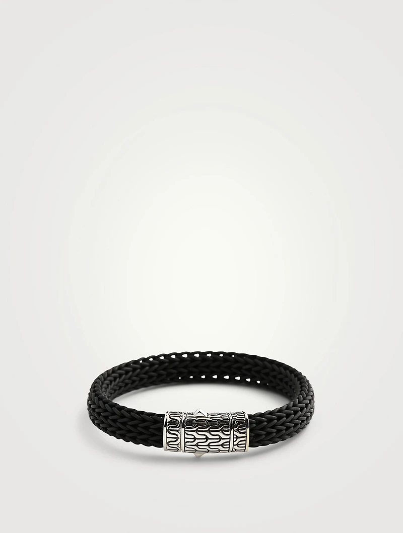 Sterling Silver and Rubber Classic Chain Station Bracelet