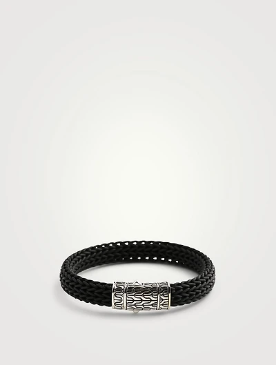 Sterling Silver and Rubber Classic Chain Station Bracelet