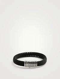 Sterling Silver and Rubber Classic Chain Station Bracelet