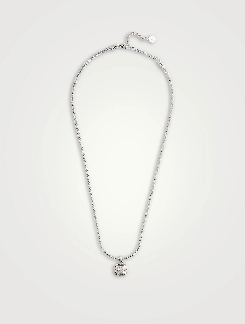 Classic Chain Silver Enhancer Necklace With Pavé Diamonds