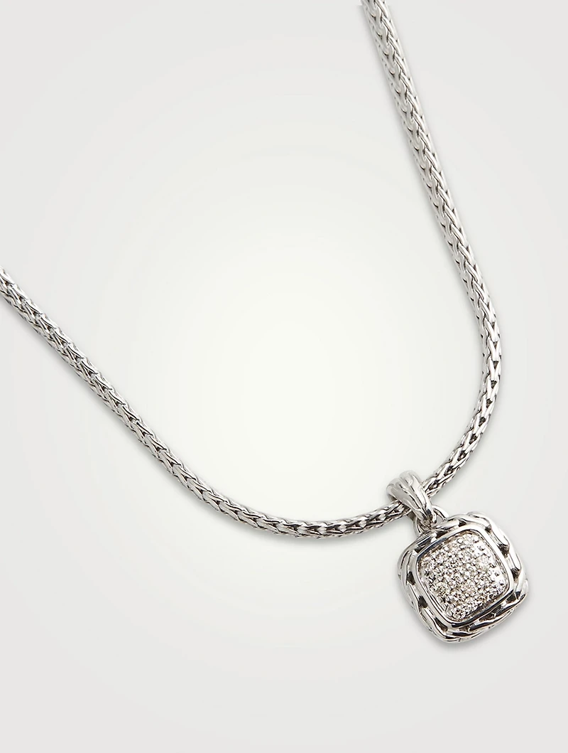 Classic Chain Silver Enhancer Necklace With Pavé Diamonds