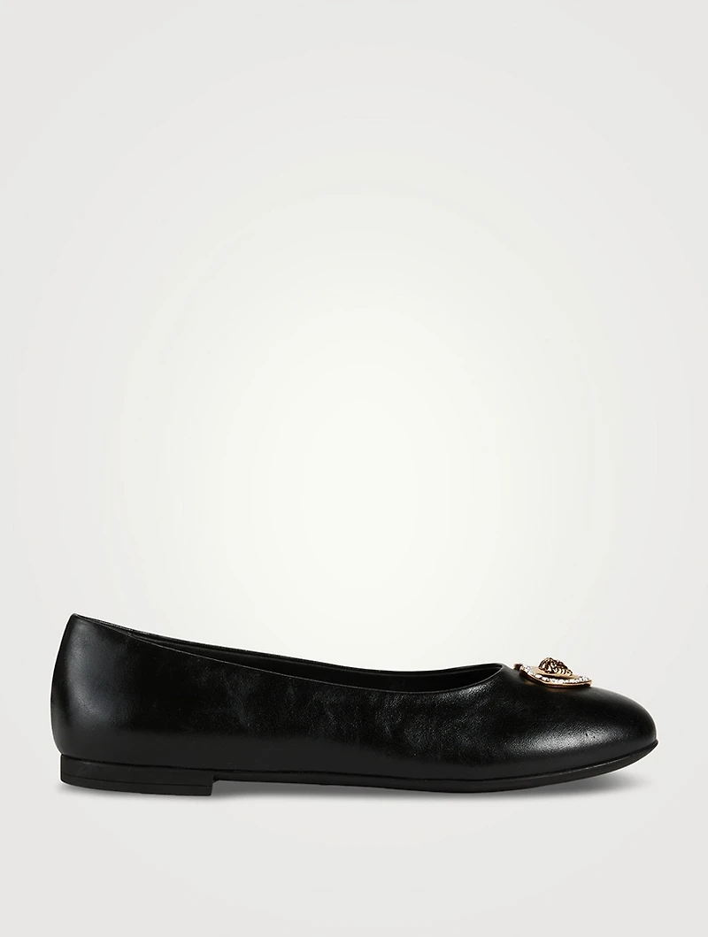 Crystal Heart Medusa Leather Ballerina Flats