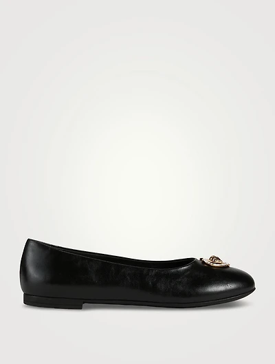 Crystal Heart Medusa Leather Ballerina Flats