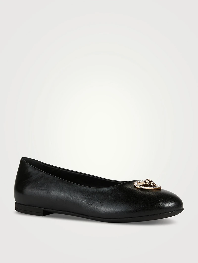 Crystal Heart Medusa Leather Ballerina Flats