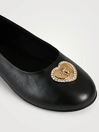 Crystal Heart Medusa Leather Ballerina Flats