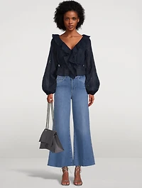 Ruffle Front Eyelet Long Sleeve Top