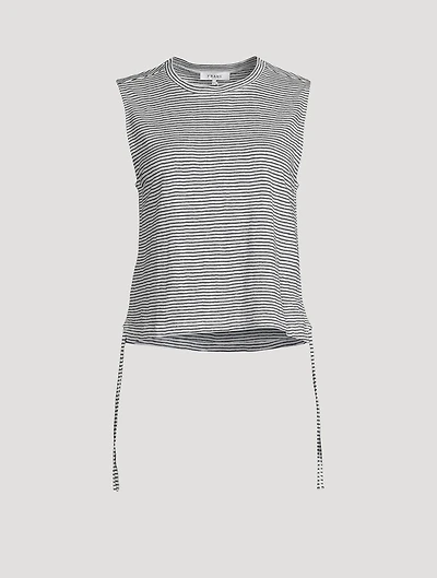 Side Cinch Muscle Tank Top Stripe Print