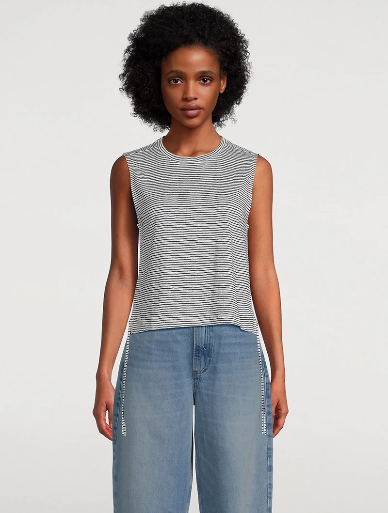 Side Cinch Muscle Tank Top Stripe Print