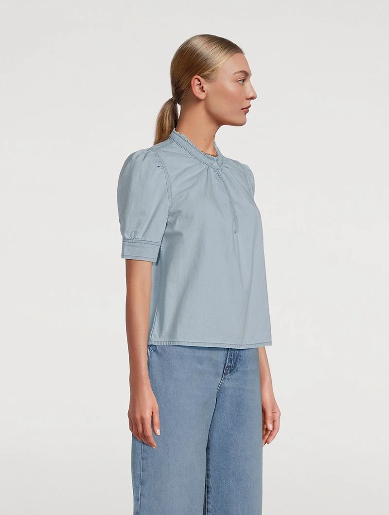 Ruffled Denim Blouse