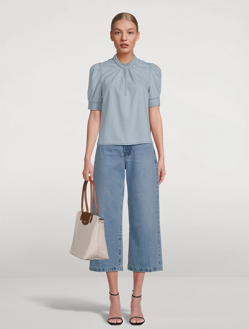 Ruffled Denim Blouse