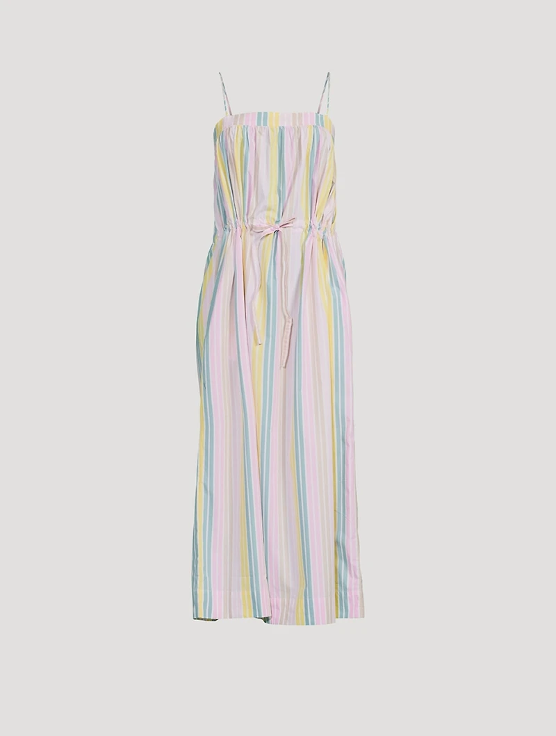 Cotton Midi Dress Striped Print