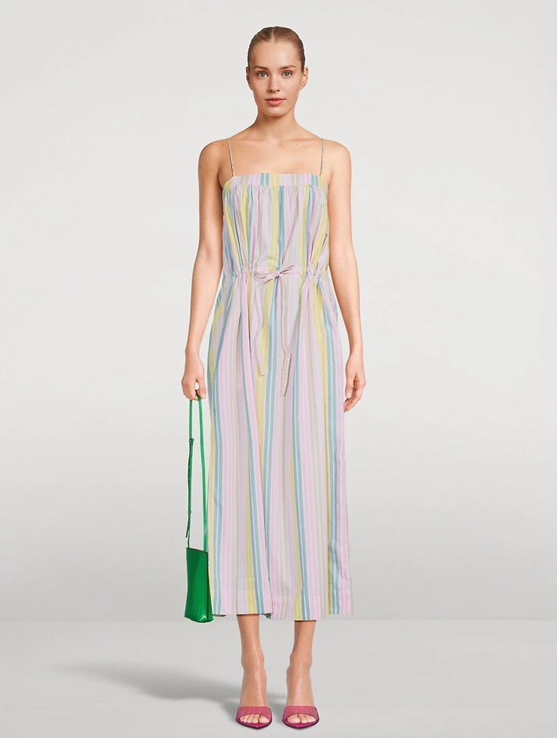 Cotton Midi Dress Striped Print