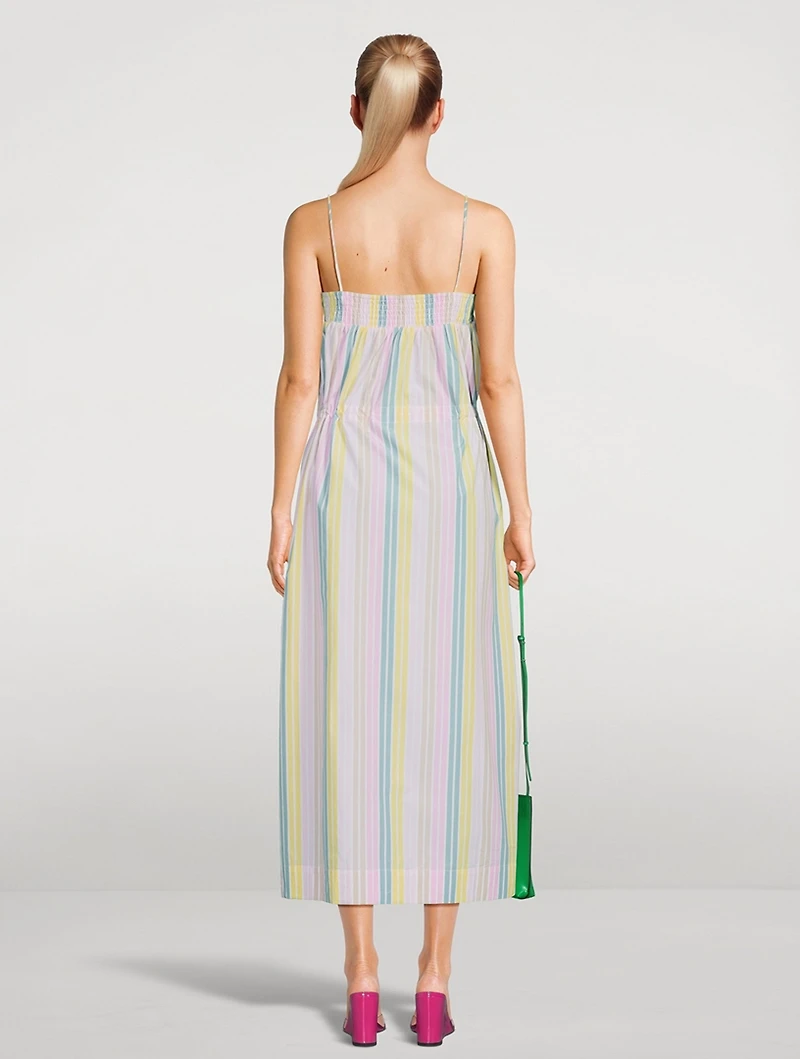 Cotton Midi Dress Striped Print