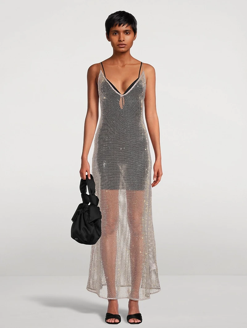 Embellished Mesh Long Dress