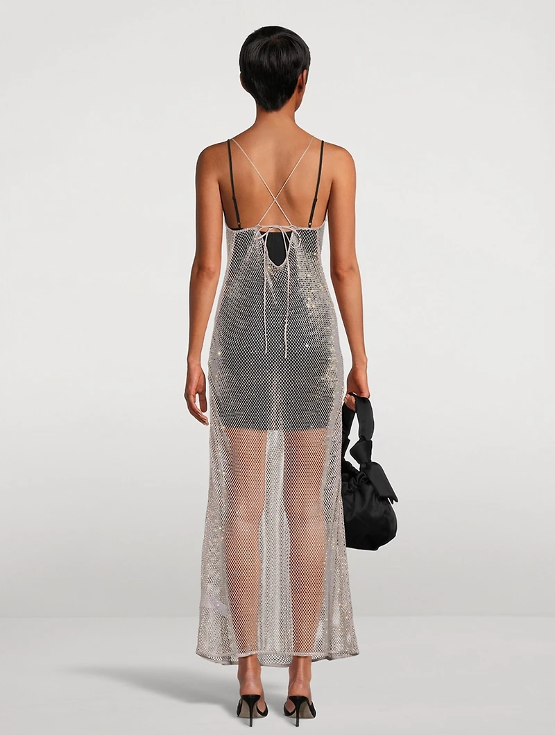 Embellished Mesh Long Dress