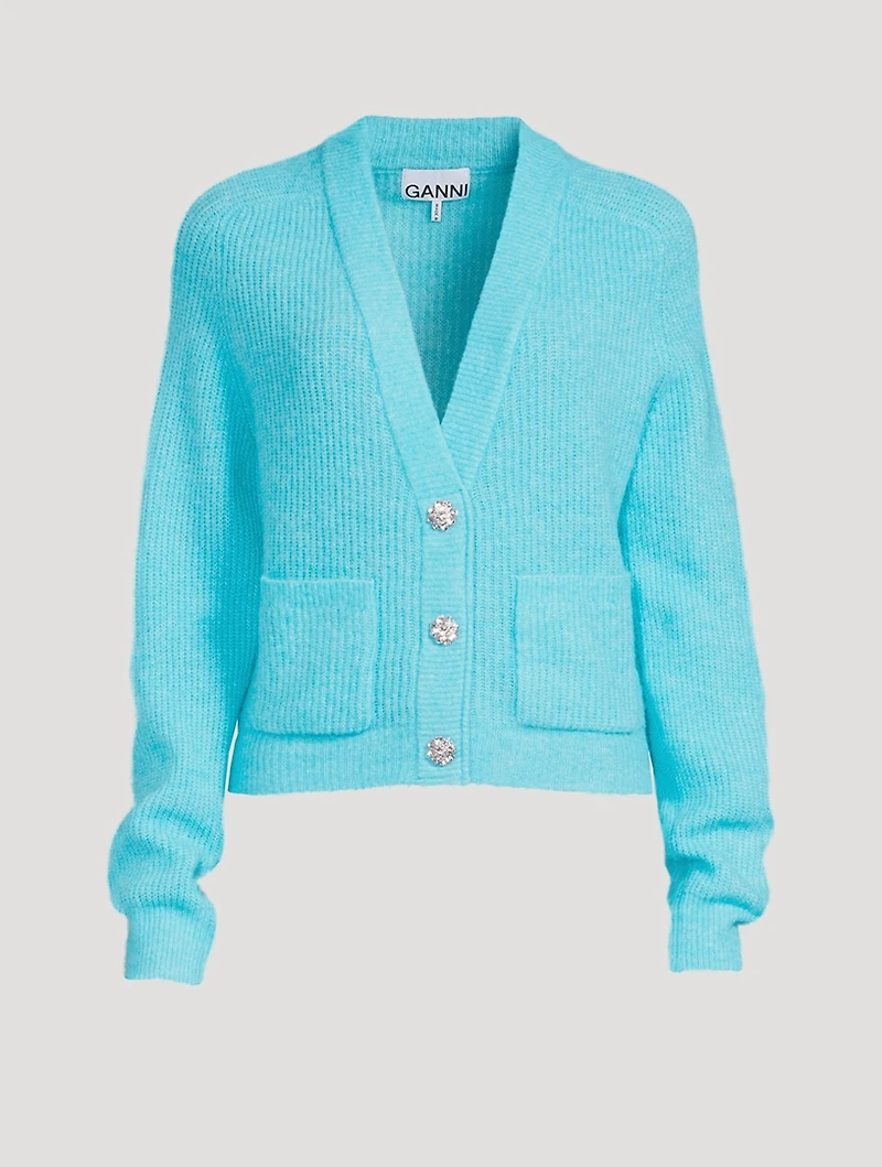Soft Knit Cardigan With Crystal Buttons