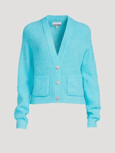 Soft Knit Cardigan With Crystal Buttons
