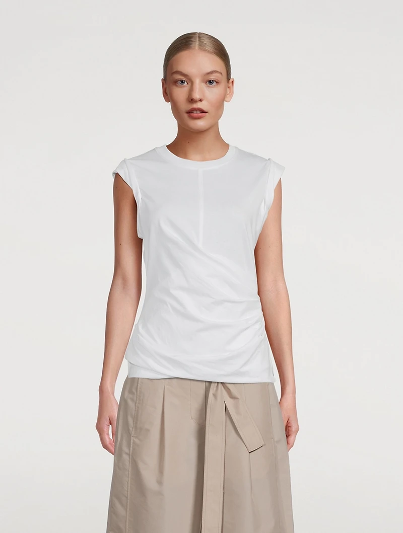 Rolled-Sleeve Draped Jersey T-Shirt